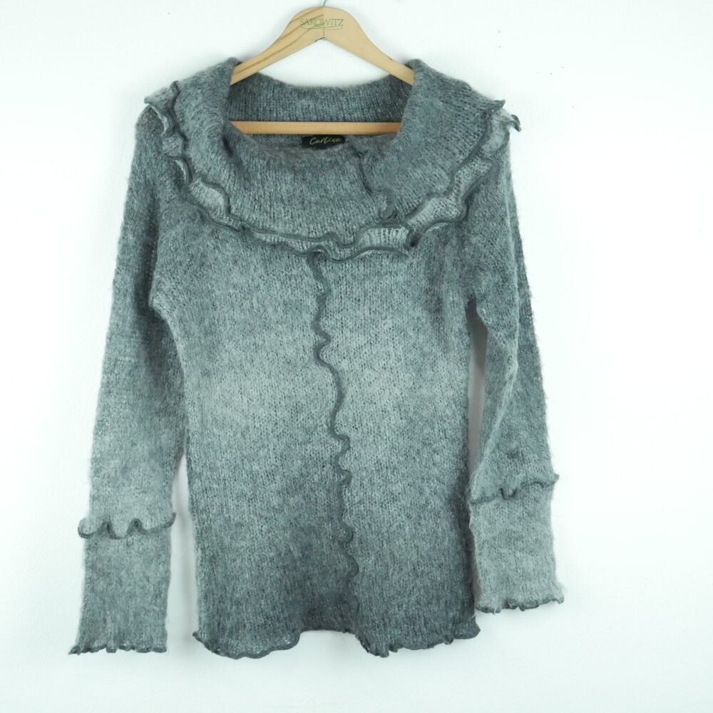 Vintage Small Sweater Y2K Cowl Neck Fairy Grunge Whimsigoth Artsy Grey Fuzzy 90s